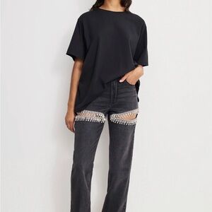 Good American Black Straight Leg Jeans with Embellishments